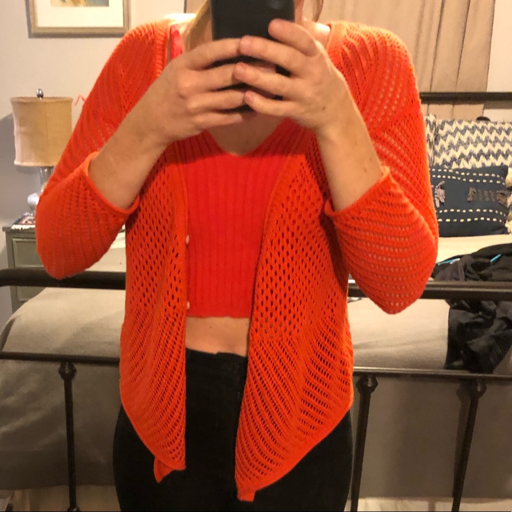 Lucky brand orange red knit sweater